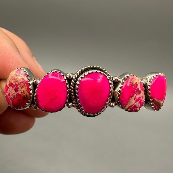 Pink Sea Sediment Jasper Sterling Silver 925 Cuff Bracelet Handmade Beautiful